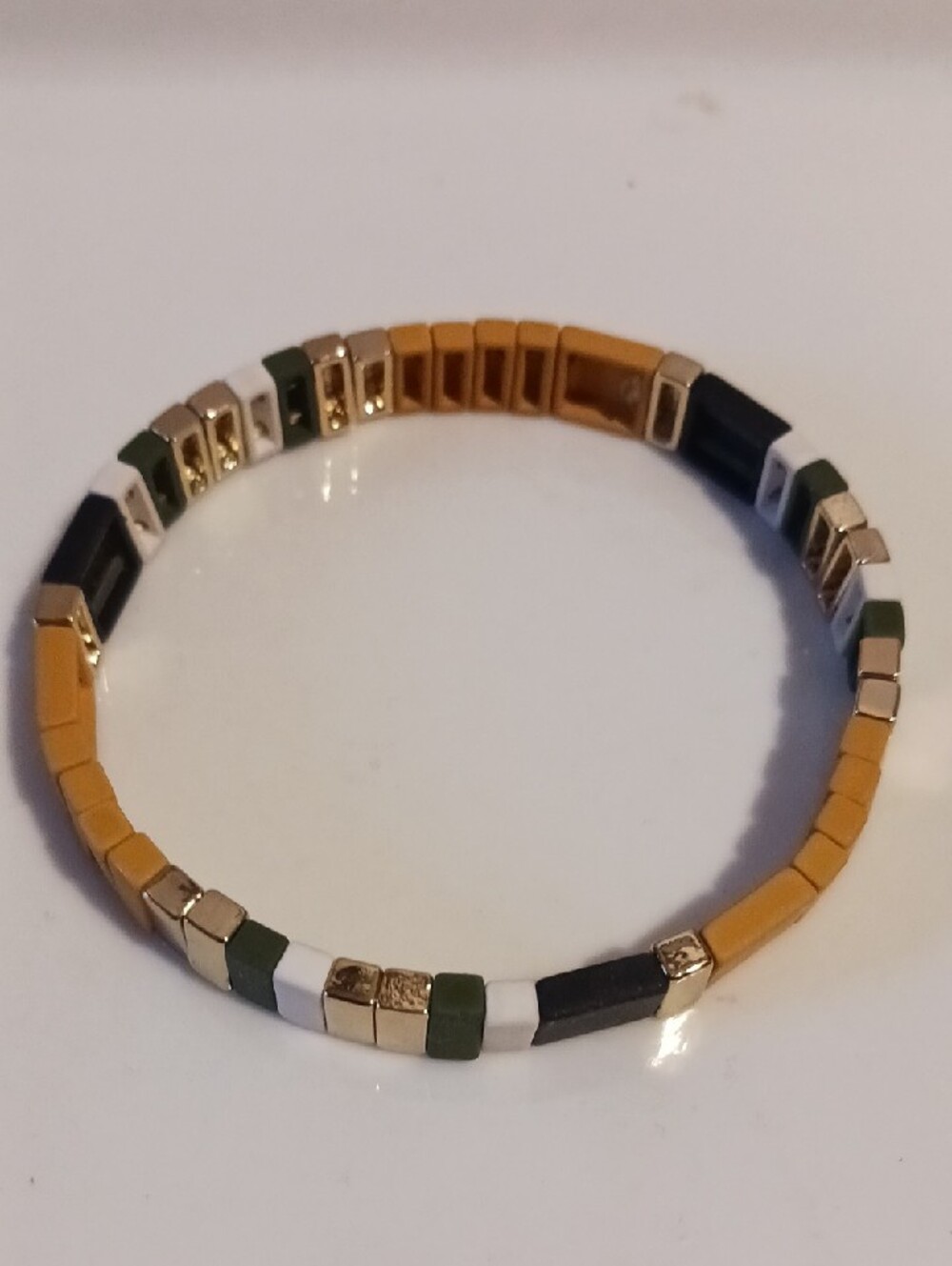 Chic! Stretch Tile Bracelet in Yellow, Green, Black and White